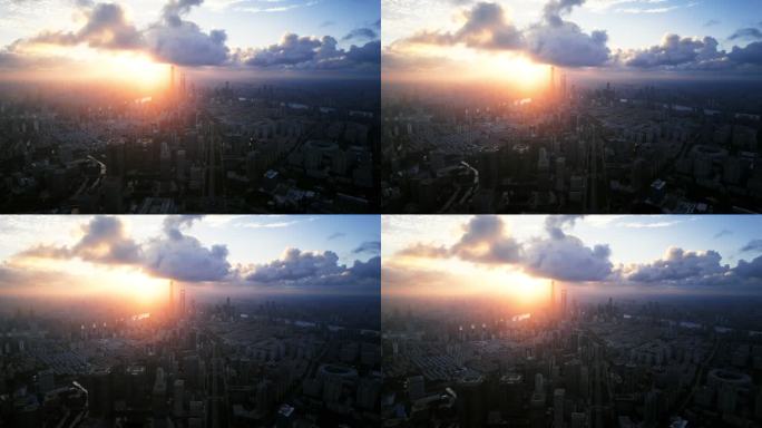 上海世纪大道大气震撼逆光航拍长镜头