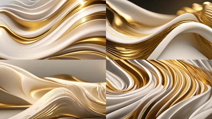 白金鎏金淡雅质感金色抽象波浪曲线缓动背景