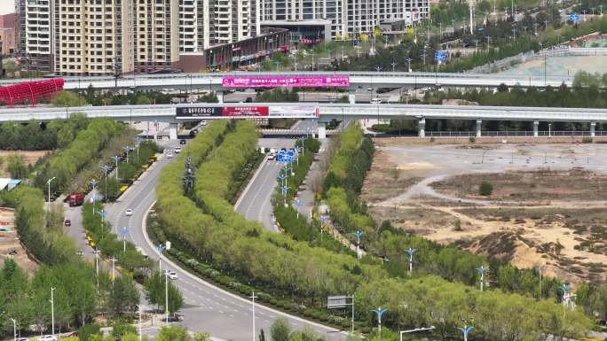 陕西榆林城市街景沙河滨河公园房地产游乐园