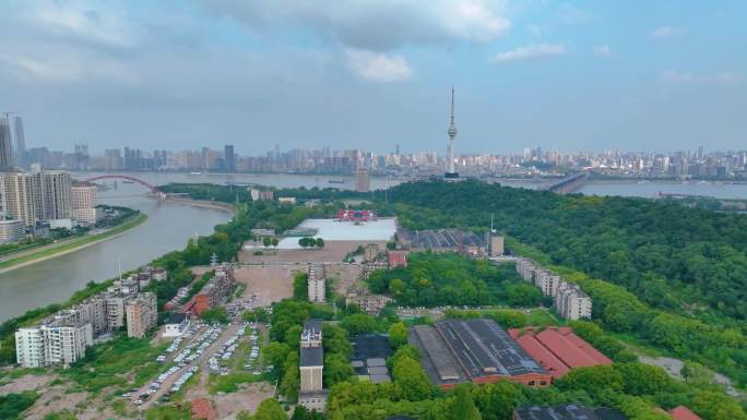 湖北武汉月湖风景区汉江桥航拍龟山电视塔城