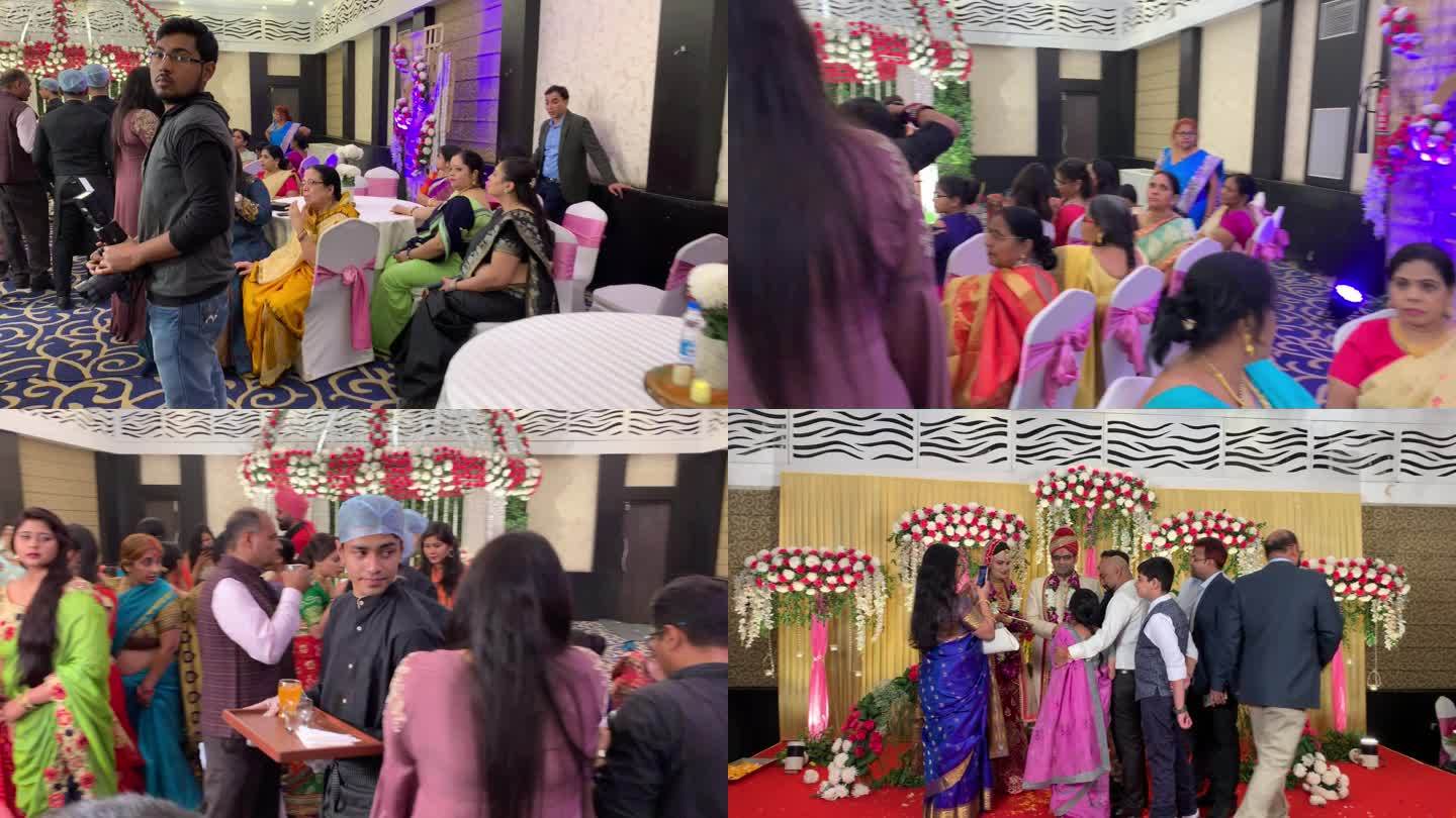 印度传统婚礼现场，印度新娘新郎嘉宾