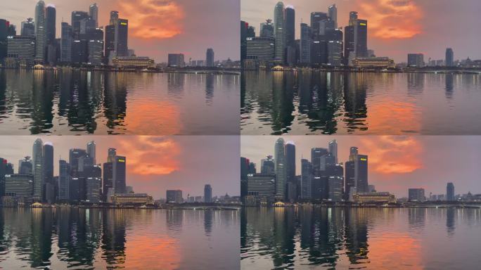 新加坡滨海湾夕阳倒影CBD美景