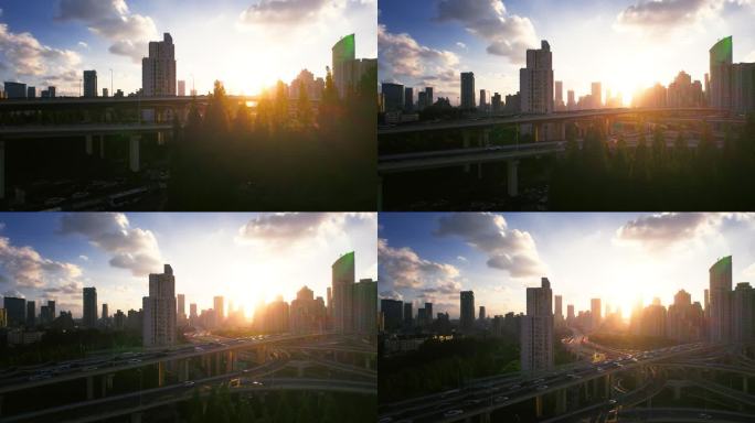 上海延安东路高架立交桥车流宣传日落单镜头