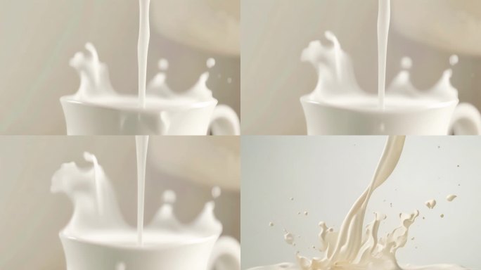 牛奶倒入杯中，液体流动
