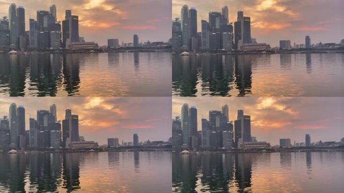 新加坡滨海湾夕阳倒影