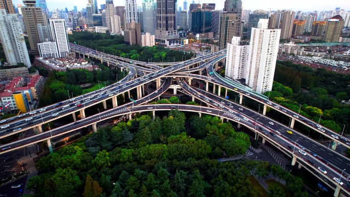 上海延安东路高架立交桥车流宣传日落长镜头