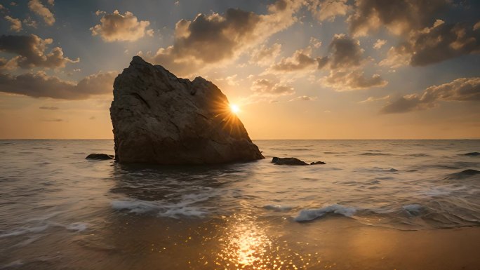 夕阳下的金色大海