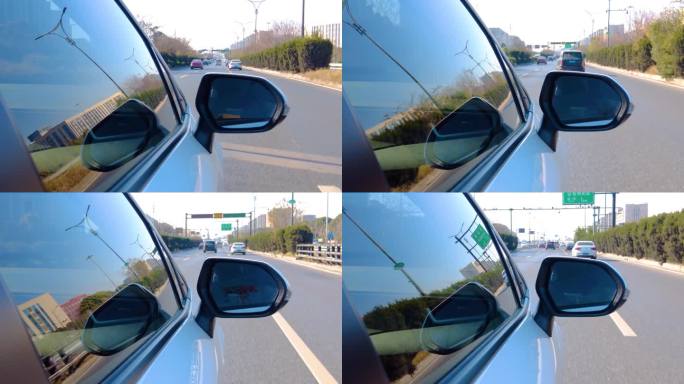 城市汽车开车第一视角后视镜视频素材9