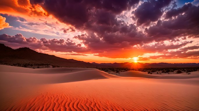 沙漠中的日落延时背景