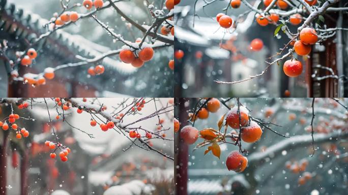 雪景柿子 中国意境