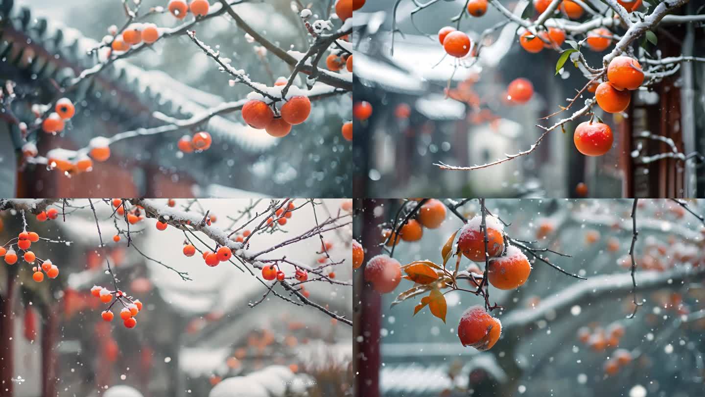 雪景柿子 中国意境