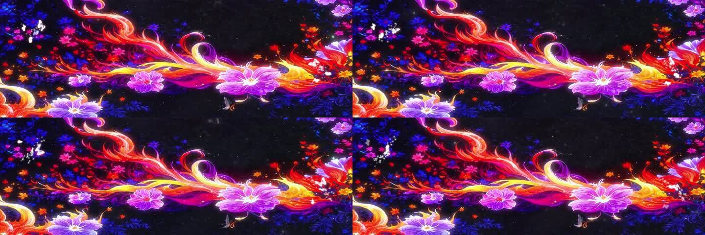 8K宽屏大屏赛博朋克梦幻花朵花海粒子背景