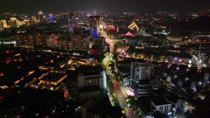 浙江绍兴越城区夜晚夜景街道街景航拍城市风