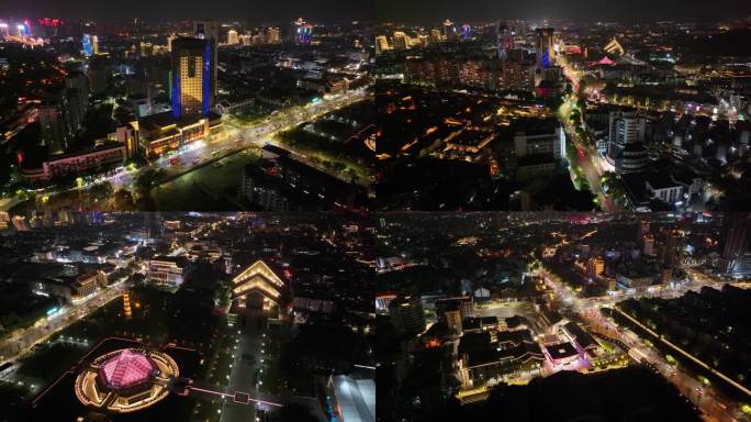 浙江绍兴越城区夜晚夜景街道街景航拍城市风