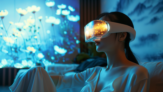 4K美女头戴AR设备智能家居虚拟现实交互