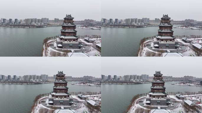 雪后的菏泽市成武县文亭湖景区