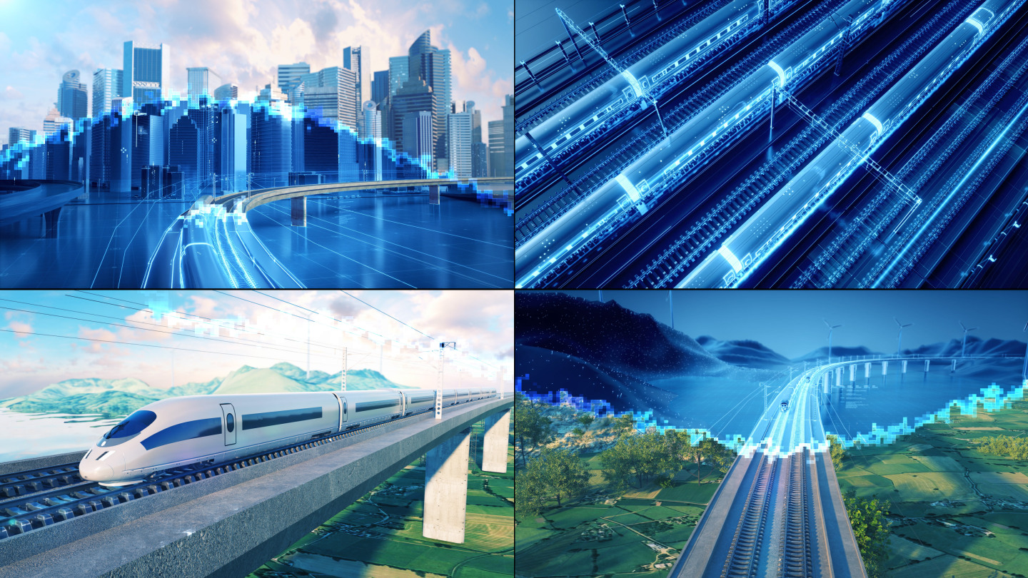 科技高铁城市交通转场穿梭视频素材