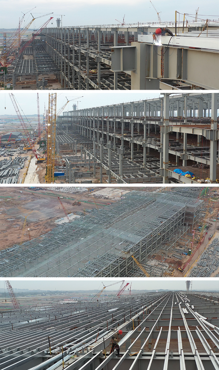 鄂州机场 转运中心施工空景 钢结构