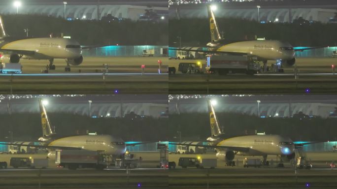 UPS波音757货运飞机进停机位卸货
