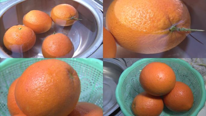 橙子 浸泡消毒 放入塑料篮 沥干水分