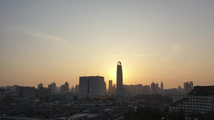 济南航拍 城市 城市航拍 夕阳