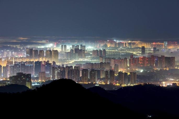 光明之城泉州晋江城市夜景延时平流雾宣传