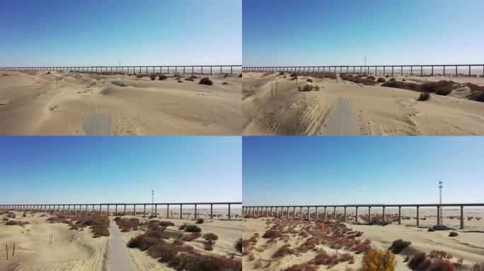 新疆和若铁路  沙漠淹没公路