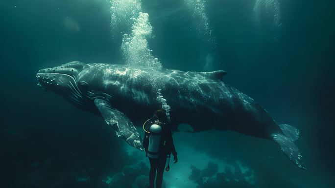 鲸鱼与潜水员 鲸鱼与人类 海洋生物 潜水