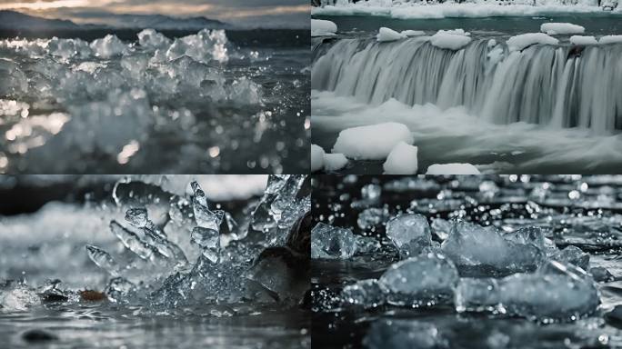 水上的冰块 冰雪融化 冬天