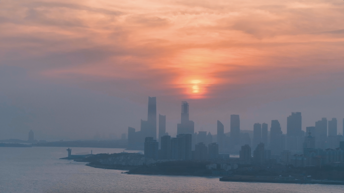 青岛城市日落晚霞延时