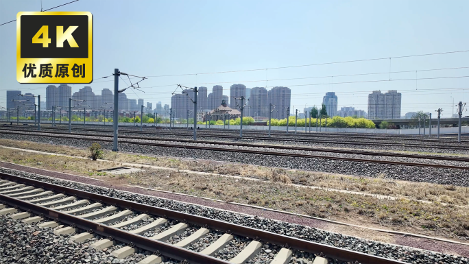 乘坐高铁沿途风景火车窗外景色快速掠过风景