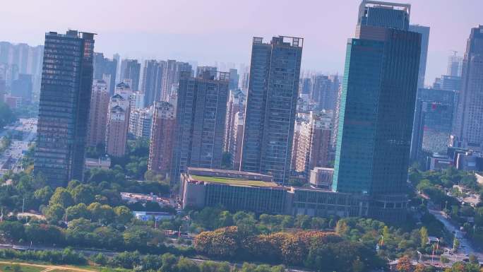 江西南昌红谷滩区高楼大厦赣江江景城市风景