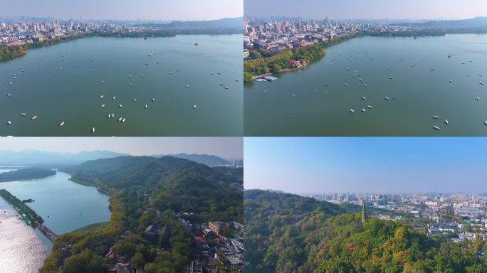 浙江杭州西湖景区宝石山保俶塔航拍旅游风景