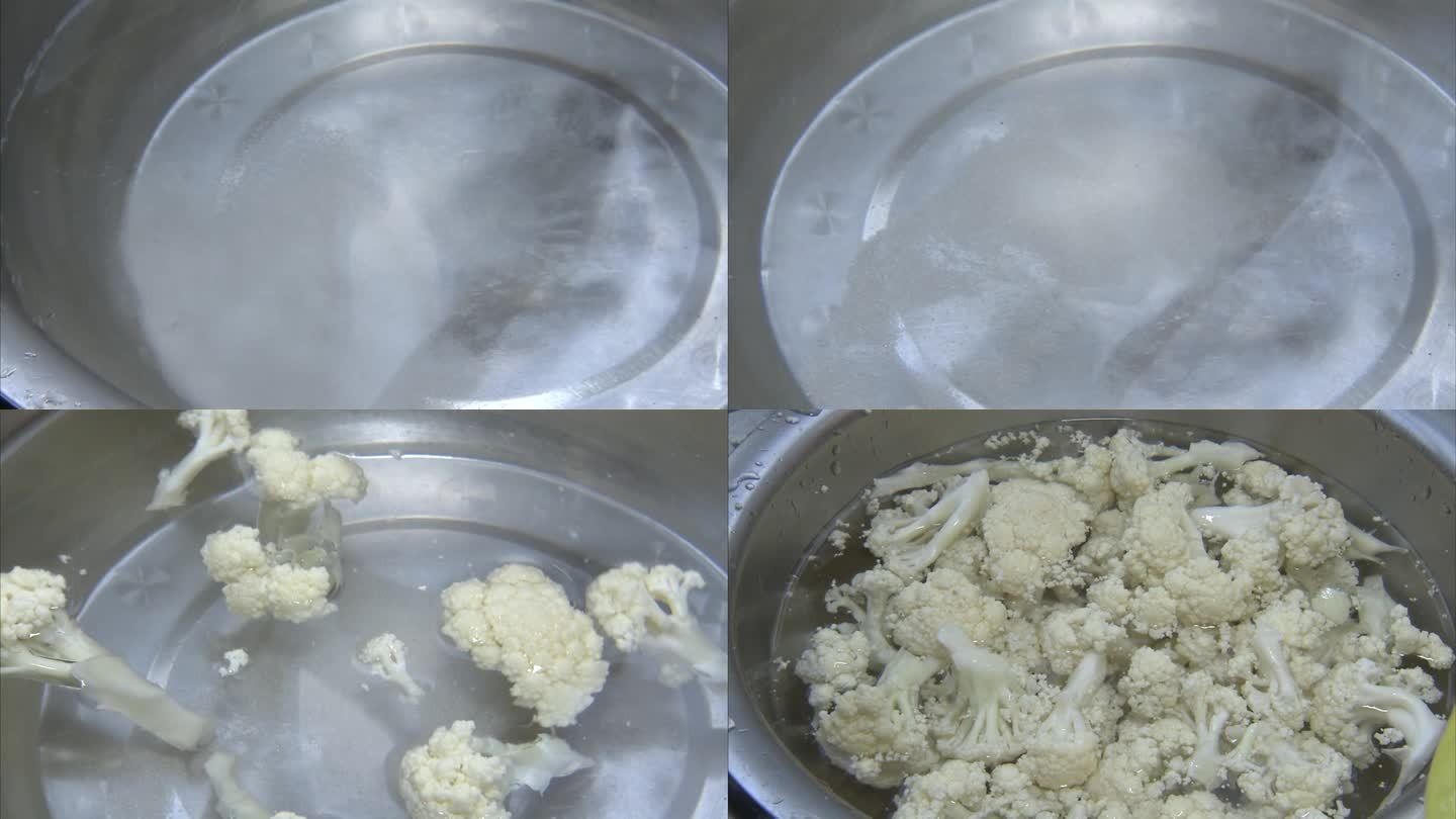 盆内清水 加盐 搅拌 放入白花菜 浸泡