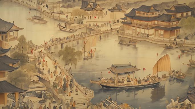 中国古代城市风貌卷轴图