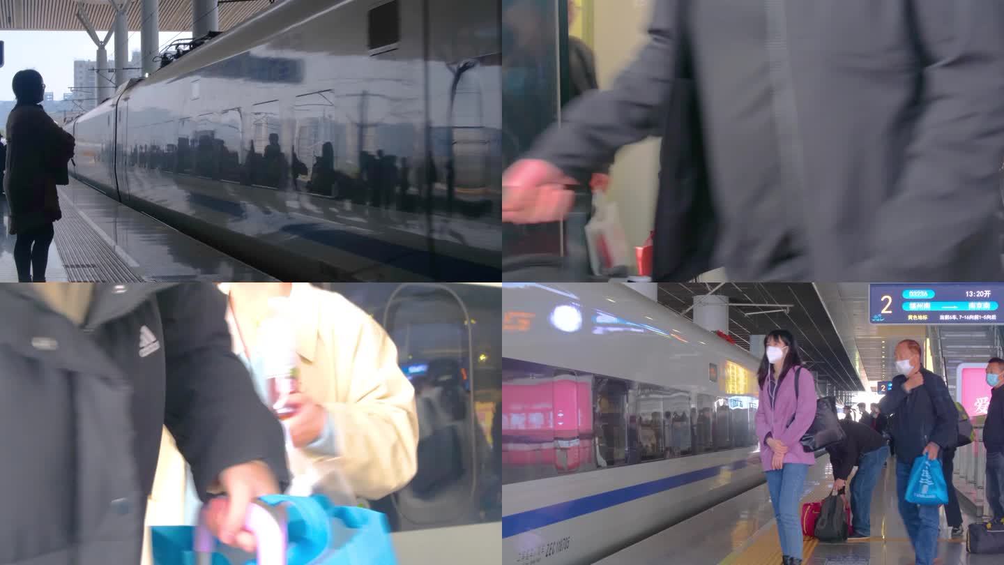 行人人流乘客乘坐火车动车高铁视频素材4