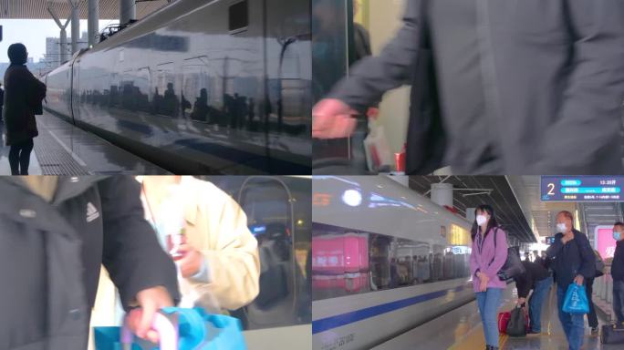 行人人流乘客乘坐火车动车高铁视频素材4