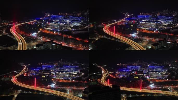 大连高新园区腾飞软件园夜景航拍素材