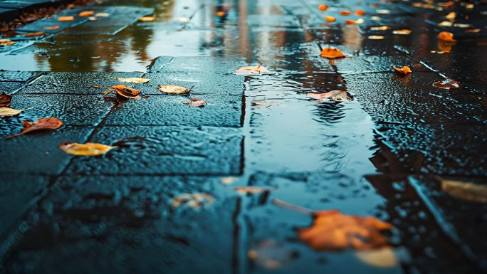 城市雨夜 湿润的马路 城市倒影 唯美