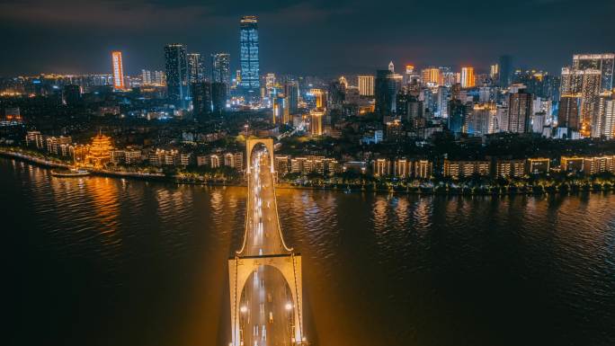 广西柳州红光大桥城市天际线航拍延时