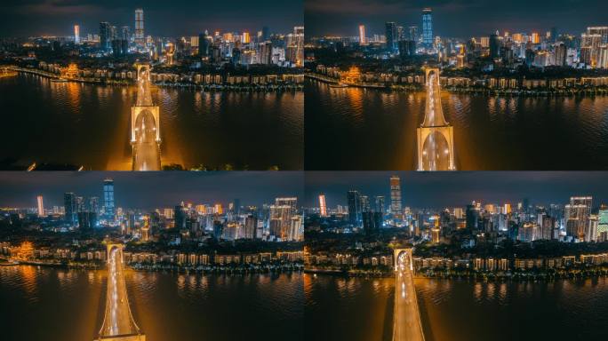广西柳州红光大桥城市天际线航拍延时