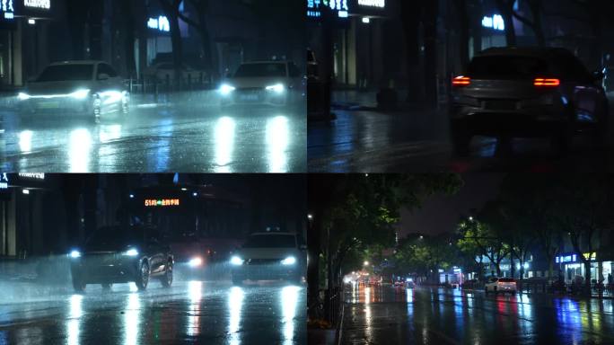 4K雨天夜间行驶的车辆
