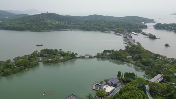 航拍无锡十里芳径湖岸风光