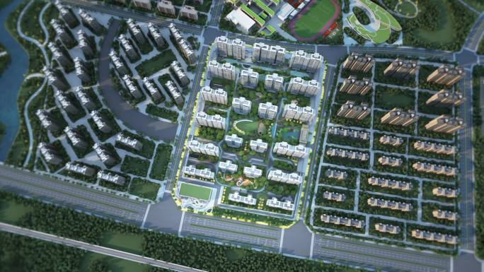 俯瞰住宅小区区位绿化三维素材