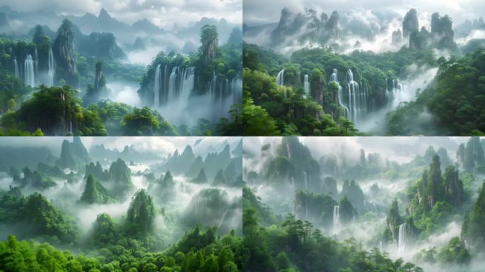 中国古山水 上春山 崇山峻岭 绿色山峰
