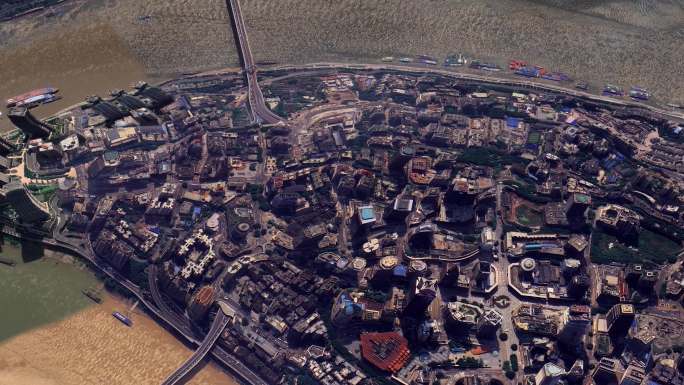 重庆洪崖洞地球俯冲旋转上帝视角模拟航拍