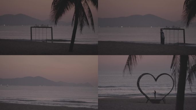 晨光 日出前 海边椰树剪影 氛围拉满