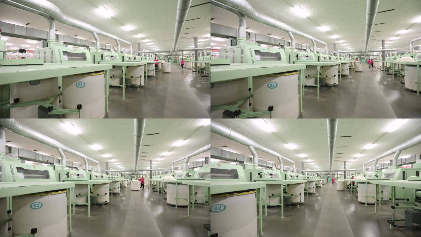 自动化纺织纺纱车间 纺纱机械正在生产