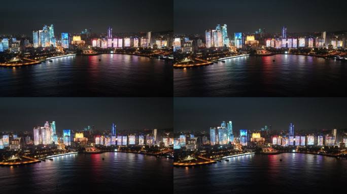 4K航拍青岛浮山湾五四广场城市夜景