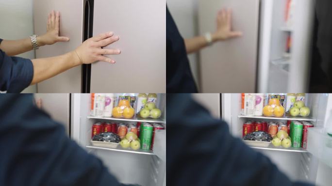 男人双手打开冰箱